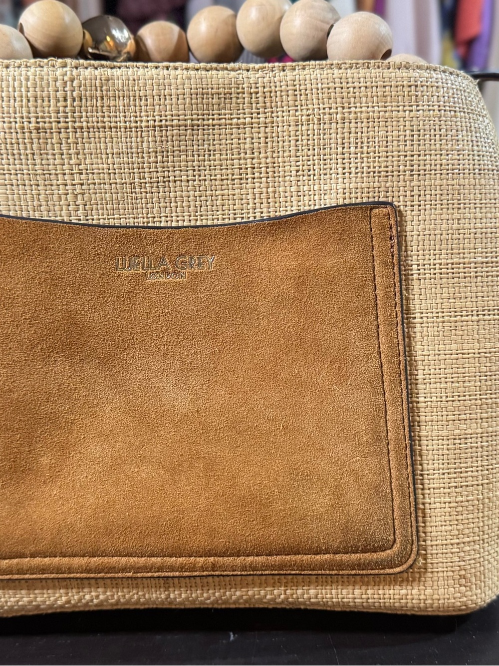 Luella Grey Tan Suede & Woven Shoulder Bag